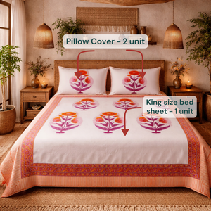 Premium Hand Block Printed Pure Cotton White Floral Home <b>Bedding</b> <b>Set</b> King Size (90x108 Inch) Jaipuri Crafted 200TC - Product Image 6