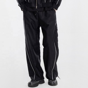 <b>Men's</b> Wide Leg Track Pants Side Stripe <b>Elastic</b> <b>Waist</b> Casual Streetwear Jogger <b>Trousers</b> OEM Custom <b>Men</b> Trail Windbreaker Pants - Product Image 4