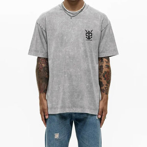 Camiseta de manga corta de alta calidad 100% algodón para hombre, lavado ácido, corte holgado, con logo personalizado impreso, camiseta de lavado ácido para hombre - Product Image 1