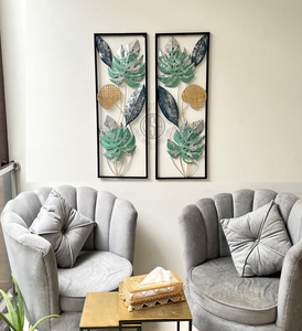 Arte Decorativo de Pared con Flores de Hierro Dorado, 2 Piezas, Decoración Metálica Moderna para Sala de Estar, Entrada y Oficina - Product Image 1