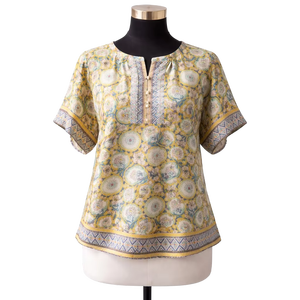 Blusa corta de algodón con estampado floral para mujer, con detalle de borde, estampado de flores rosas, camisa con botones, ropa de playa de verano, blusa informal estilo bohemio. - Product Image 1