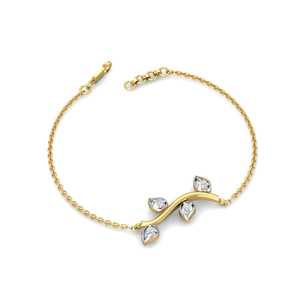 Bracelet chaîne romantique plaqué or 18 carats avec motif de feuilles de plantes serties de diamants taille poire pour femme - Product Image 3