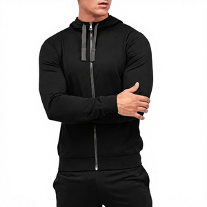 Survêtement zippé à capuche gris foncé imprimé pour homme, manches longues, écologique, séchage rapide, respirant, coupe sportive, poches latérales, hiver - Product Image 4