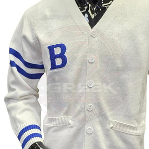 Fraternité Personnalisée | Phi |   Cardigan universitaire Beta PBS, broderie hivernale, style preppy USA, tricot Letterman, unisexe, streetwear universitaire - Product Image 3