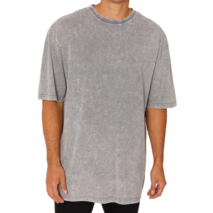 T-shirt décontracté gris pour homme, coupe oversize, manches courtes, col rond, couleur unie, 100 % coton tricoté, design vierge, effet délavé à l'acide, en promotion - Product Image 1