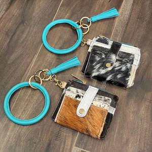 Nuevo diseño, logotipo personalizado, tarjetero de piel de vaca auténtica, monedero delgado de lujo para mujer, monedero con llavero de pulsera redondo - Product Image 5