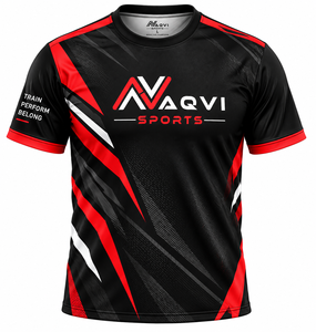 Camiseta Deportiva de Fútbol Unisex Personalizada, Negra y Roja, Manga Corta, Uniforme de Entrenamiento Transpirable de Poliéster, NAQVI Sports - Product Image 1