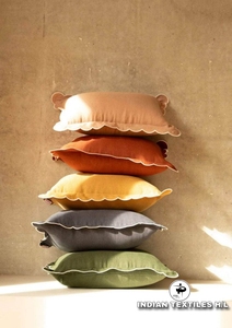 INDIAN TEXTILES H/L Solid Color Square <b>Throw</b> <b>Pillow</b> Covers With Scallop Edge Modern Decorative Cushion Removable Washable - Product Image 1