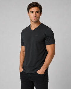 F2WIN Men's V-Neck Short Sleeve <b>T</b>-<b>Shirt</b> Regular Fit Black Casual Breathable Fleece Knitted <b>Polyester</b> Cotton Solid Color Custom - Product Image 5