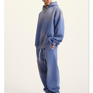Ensemble de survêtement bleu à capuche pour homme, sweat-shirt à manches longues, poches latérales, coupe classique, style décontracté, hiver, 100% coton - Product Image 6