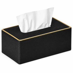 Boîte à mouchoirs en cuir moderne, distributeur de serviettes rectangulaire en cuir et organiseur de bureau décoratif pour la maison et le bureau - Product Image 5