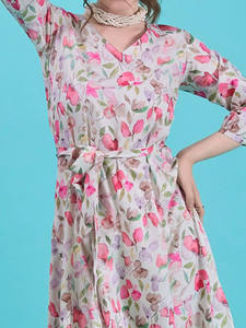 Vestido Midi Estampado para Mujer Unity Luxure, Cuello en V, Manga Media, Formal, Cintura Natural, Georgette Ecológico - Product Image 4