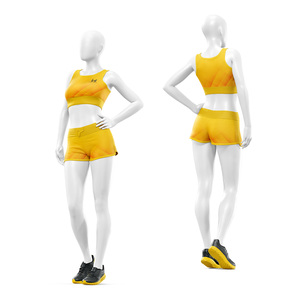 Conjunto de sujetador y shorts de yoga sublimados ligeros para mujer, que absorben la humedad, ecológicos, de cintura alta frontal, cuello redondo, suministro de fábrica OEM - Product Image 1