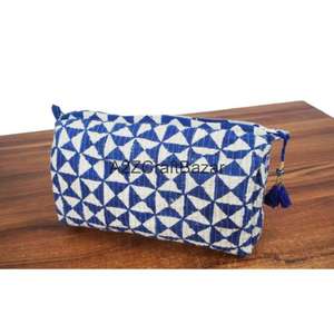 Pochette cosmétique indienne matelassée en coton biologique, faite à la main, avec fermeture éclair à pompon, écologique, durable, style vintage, multicolore - Product Image 4