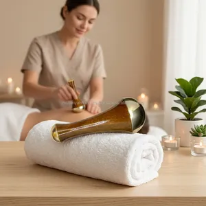 Bâtonnet Kansa en bois de qualité supérieure, manche en bois, extrémités en laiton, outil naturel de sculpture faciale pour la relaxation et la circulation, au meilleur prix - Product Image 3