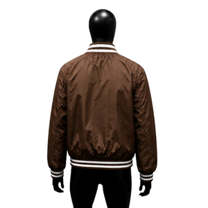 WHOLESALE BROWN VARSITY BOMBER <b>JACKET</b> <b>MEN</b> HORN BUTTON CASUAL STREETWEAR <b>LIGHTWEIGHT</b> FASHION OUTERWEAR CUSTOMIZED Polyester - Product Image 2