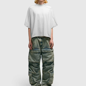 Trending 2026 Winter Design <b>Men</b> Flared <b>Jeans</b> Patchwork Loose Hip Hop Denim Pants Washed <b>Jeans</b> OEM ODM Serviced Customized - Product Image 2