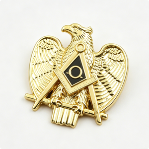 Épinglette Aigle Doré avec compas et croix, badge en émail de style classique, fixation par épingle de sûreté en métal, épinglettes métalliques de haute qualité - Product Image 1