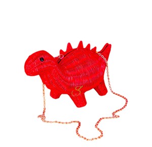 Panier de rangement en rotin mignon en forme de dinosaure, panier cadeau unique en forme de stégosaure rouge tressé, boîte décorative en osier avec chaîne - Product Image 1