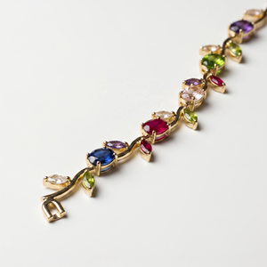 Elegante y Moderna Pulsera de Cadena con Eslabones de Tulipán Chapada en Oro de 18K con Circonitas, Brazalete de Aleación de Cobre con Piedras Multicolores, Unisex, para Aniversario - Product Image 3