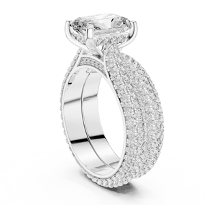 Bague de fiançailles en moissanite taille émeraude de luxe en argent sterling massif plaqué or |   Bague de mariage épaisse Pav Band pour femme - Product Image 4