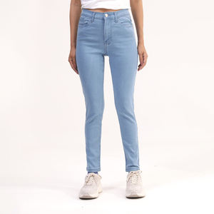 Pantalones Vaqueros Elásticos de Mezclilla para Mujer al por Mayor, Jeans Ajustados de Cintura Alta Azul Claro con Diseño de Bolsillos, Estilo Elegante y Ajuste Delgado - Product Image 1