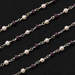Chaîne de perles rondes en pierre précieuse hydro-perle violette, plaquée argent 925, pour la fabrication de bijoux, avec corail rouge et perle naturelle, en sac OPP, vente en gros - Product Image 5