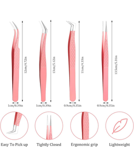 Juego Profesional de 4 Pinzas para Pestañas de Acero Inoxidable con Puntas de Fibra, Diseño Antiestático y Duradero para Kit de Extensiones de Pestañas - Product Image 2