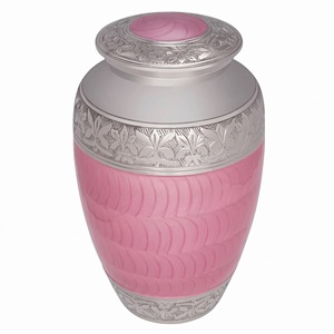 Urna Funeraria de Aluminio Rosa Pálido Plateado con Diseño de Rosas en Relieve Pintado a Mano para Cenizas de Adultos, Conmemorativa, 24 Pulgadas - Product Image 4