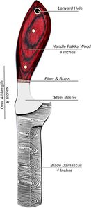 Cuchillo de vaquero forjado a mano de acero de Damasco, cuchilla fija EDC de espiga completa, mango de madera con funda de cuero, OEM personalizado - Product Image 2