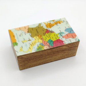 Caja de Almacenamiento de Madera con Estampado de Mapa del Mundo, Hecha a Mano, Personalizada, OEM, ODM, Decorativa, DECORYUG - Product Image 1