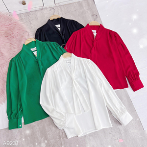 Wholesale Ladies Elegant Tie Neck <b>Blouse</b> Gathered Shoulder <b>Long</b> Sleeve Solid Color Shirt <b>for</b> Office Meetings and Boutique Buyers - Product Image 6