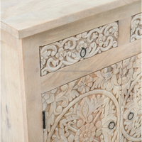 Meuble d'appoint mural moderne 2025 en bois de manguier et fer avec 2 tiroirs et 2 portes, armoire de rangement et de présentation