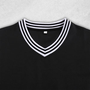 Camiseta de malla con cuello en V de secado rápido, estilo oversize y corto, para uso casual, tipo jersey de béisbol, de tejido de punto, corte holgado. - Product Image 5