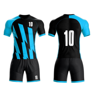 Conjunto de Camiseta de Fútbol con Estampado por Transferencia Térmica al por Mayor, Negro y Azul, 100% Poliéster, Manga Corta, para Hombre Adulto, Transpirable, para Todas las Temporadas - Product Image 6