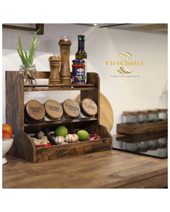 VIETCHOICE Premium Bamboo Three-Layer Multifunction Non-folding Expandable Standing Spice <b>Rack</b> Modern <b>Kitchen</b> <b>Storage</b> Organizer - Product Image 4