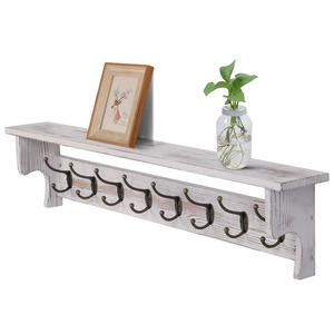 <b>Wood</b> Wall Mounted Hook Rack 8 Hooks Rustic Style Space Saving For <b>Clothing</b> Storage - Product Image 1