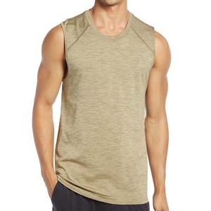 Camiseta sin mangas para hombre, de color sólido, cuello redondo, de secado rápido, tejida en poliéster, ropa deportiva informal, camisetas sin mangas para hombre, MOQ bajo - Product Image 3