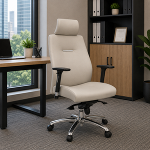 Chaise de bureau de direction à dossier haut KINSHA VG-01, accoudoirs réglables, base chromée, cuir PU, design contemporain, pivotante, ergonomique - Product Image 1