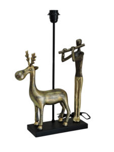 Base de lampe de table en aluminium artisanale - Sculpture de renne et de flûteur en or rustique pour la décoration de chevet et de salon - Product Image 1