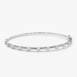Yellow Gold Station Lab Grown Diamond <b>Bangle</b> <b>Bracelet</b> - Product Image 5