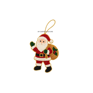 Adornos Navideños Hechos a Mano con Cuentas, Decoración Tradicional para Colgar en el Árbol, Adornos Bordados con Estrella Dorada, Verde y Roja - Product Image 2