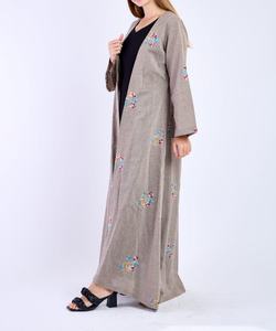 Embroidery New Style Modest Abaya Robe Islamic Clothing Front Open Muslim Women Long Dress Polyester Floral V Neck <b>Eid</b> Daily - Product Image 5