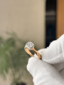 Elegant 18KT gold 3.215 CT <b>cushion</b> solitaire lab grown diamond contemporary half bezel engagement <b>ring</b> for women - Product Image 4