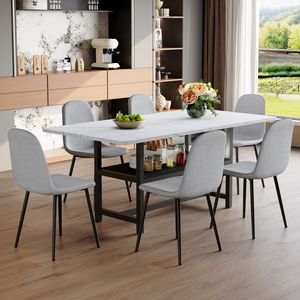Tavolo da Pranzo Bianco con Venature Intercalate 71*35.4 Pollici con Vano Portaoggetti e Coppia di Sedie - Set Tavolo e Sedie per Sala da Pranzo - Product Image 1