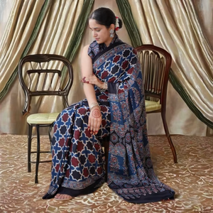 Sari en soie modal élégant, tissu léger avec un riche imprimé indien - Product Image 1