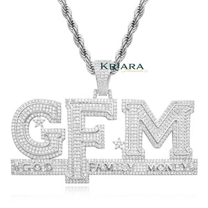 Pendentif lettre G.F.M en argent 925 et moissanite, plaqué rhodium, style hip-hop, unisexe, à porter au quotidien - Product Image 3