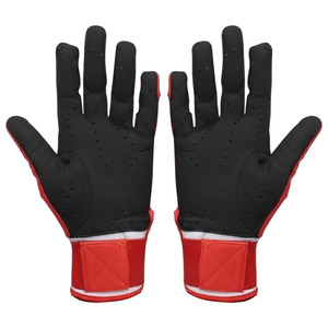 Leather Batting <b>Gloves</b> <b>Red</b> Yellow Black Breathable Hook And Loop Closure Unisex Adult Training <b>Glove</b> - Product Image 3