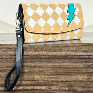 Western Lightning Bolt Checkered Leather <b>Wristlet</b> Wallet for Women Boutique Cowgirl Clutch Purse Phone Holder Card Organize Gift - Product Image 4