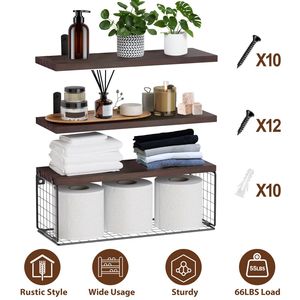 2-in-1 galleggiante a parete cesto portaoggetti in legno scaffali da bagno per wc camera da letto soggiorno cucina decorazione della parete della casa - Product Image 1